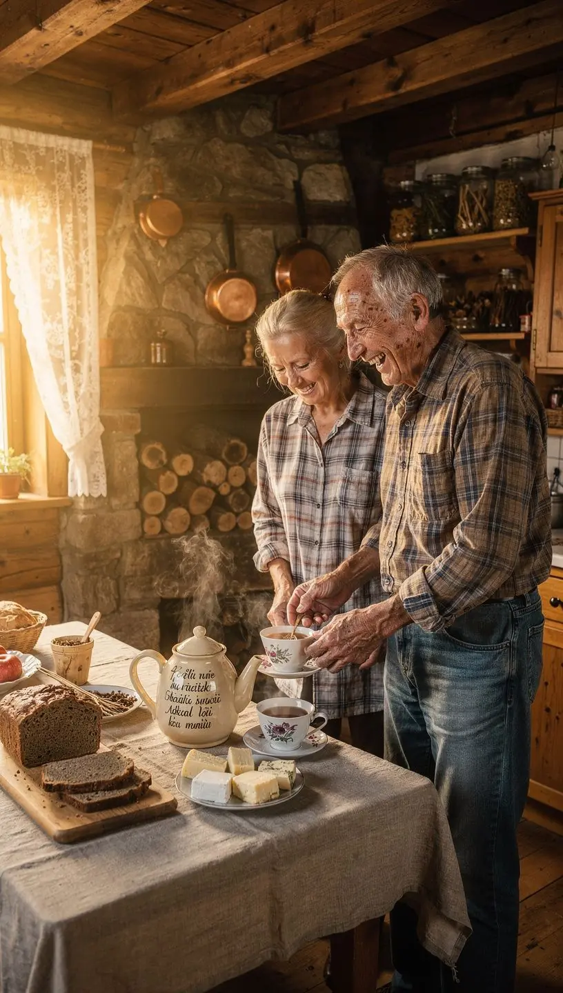 Šviežiai paruošta pušų žievės arbata, išsiskirianti ryškiai ruda spalva.