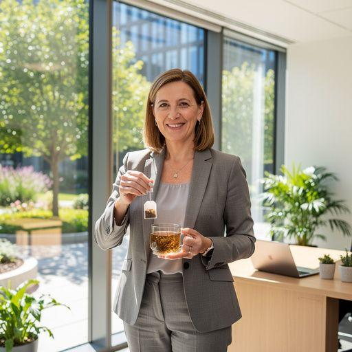 Pušies žievės ekstrakto arbata, patiekiama su citrinos griežinėliais.